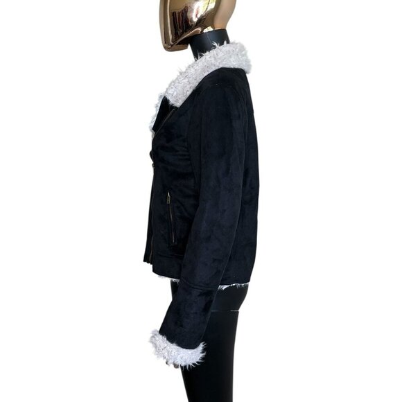 CAGE Black Faux Suede Sherpa Moto Jacket – Women’s Medium - Picture 5 of 11